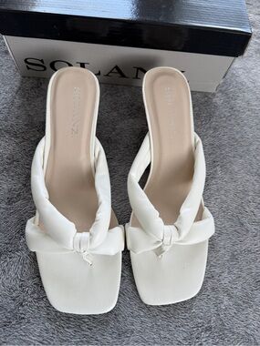 Solanz White Knotted Slide Mules for Women